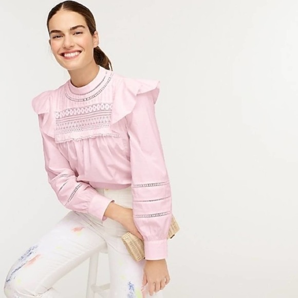 J. Crew Tops - NEW J.Crew Crocheted Lace Ruffle Top Pink Large